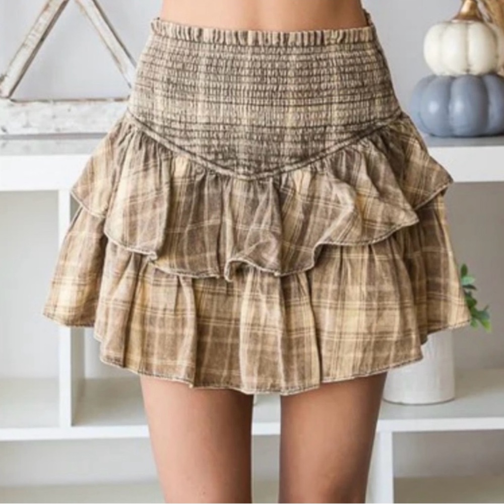 274 - Oli & Hali Washed Smocked Skirt in Brown Multi